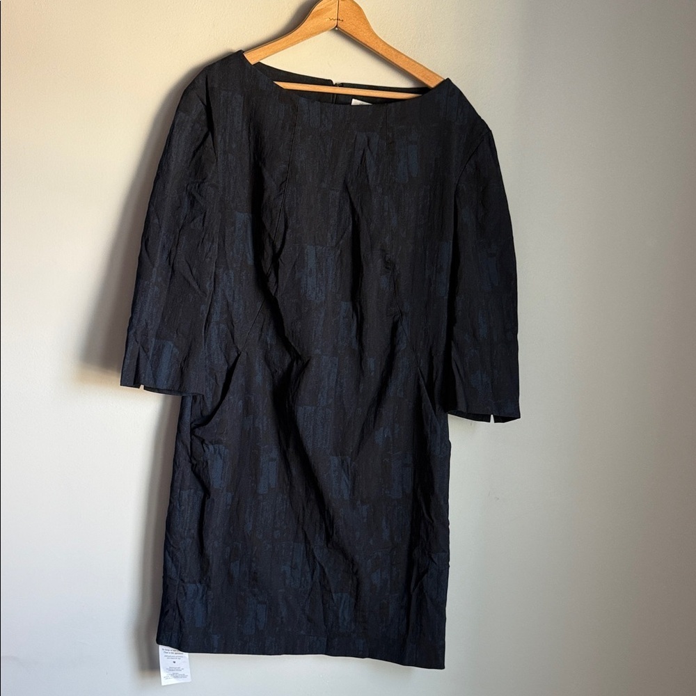 NEW M.M.LaFleur Etsuko brushed jacquard blue/black dress 14 - Picture 2 of 11